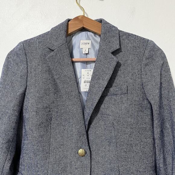 J Crew Herringbone Wool Blend Schoolboy Blazer Size 2 Navy Academia Old Money - Picture 2 of 11